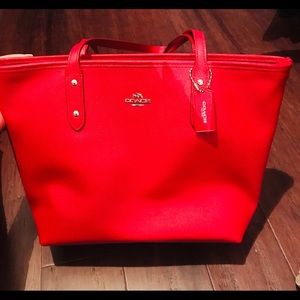 Red coach tote.